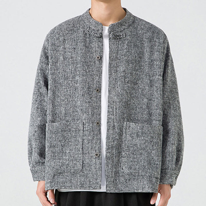Veste en Buddha Stones côtelé de coton à manches longues et boutons grenouille pour homme, couleur unie, avec poches - Gris - US/UK/AU48，EU58(5XL) - image 22