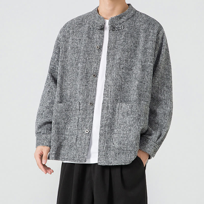 Veste en Buddha Stones côtelé de coton à manches longues et boutons grenouille pour homme, couleur unie, avec poches - image 24