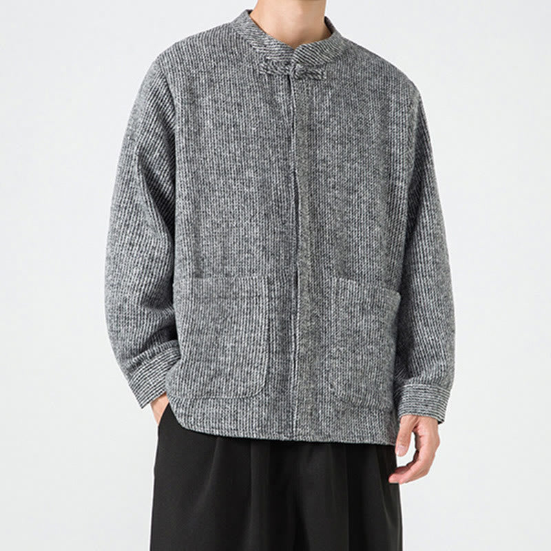 Veste en Buddha Stones côtelé de coton à manches longues et boutons grenouille pour homme, couleur unie, avec poches - image 25
