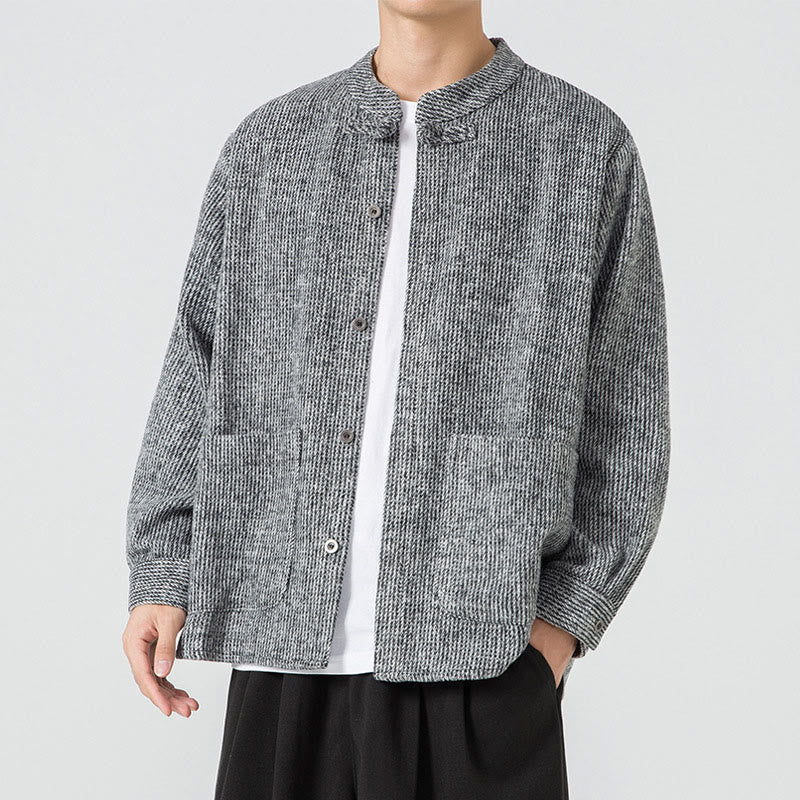 Veste en Buddha Stones côtelé de coton à manches longues et boutons grenouille pour homme, couleur unie, avec poches - image 28