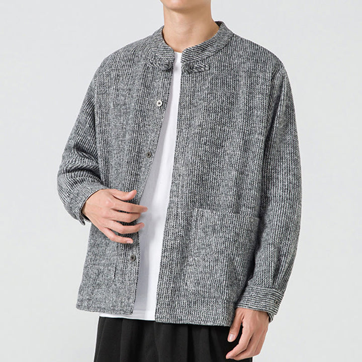 Veste en Buddha Stones côtelé de coton à manches longues et boutons grenouille pour homme, couleur unie, avec poches - image 29