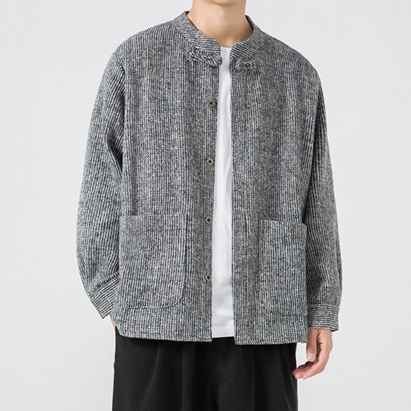 Veste en Buddha Stones côtelé de coton à manches longues et boutons grenouille pour homme, couleur unie, avec poches - image 30