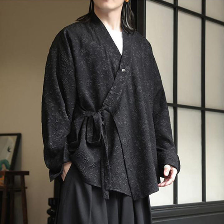 Chemise à manches longues et col en V à imprimé floral Buddha Stones pour homme - image 3