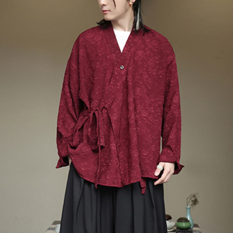 Chemise à manches longues et col en V à imprimé floral Buddha Stones pour homme - image 16