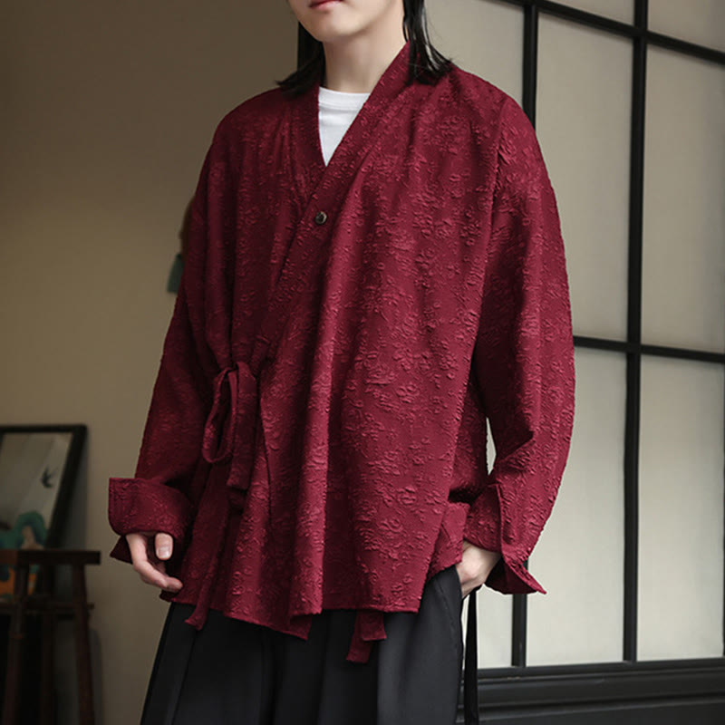 Chemise à manches longues et col en V à imprimé floral Buddha Stones pour homme - image 14