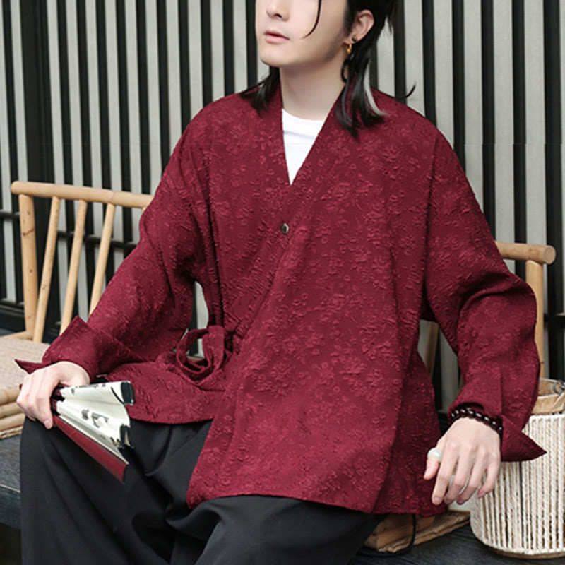 Chemise à manches longues et col en V à imprimé floral Buddha Stones pour homme - image 11