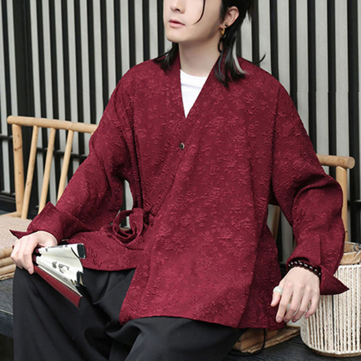 Chemise à manches longues et col en V à imprimé floral Buddha Stones pour homme - image 11