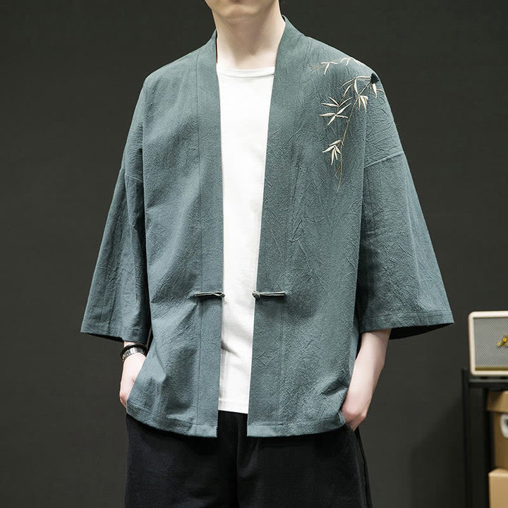 Veste kimono en coton à manches longues pour homme, motif Buddha Stones, nuages ​​de bon augure, ouvert sur le devant - image 2