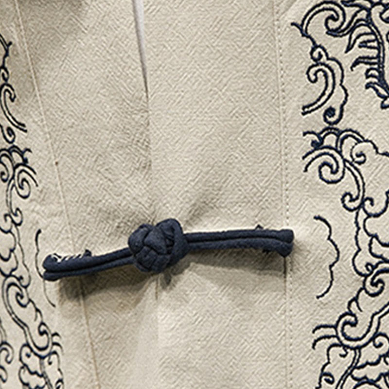 Veste kimono en coton à manches longues pour homme, motif Buddha Stones, nuages ​​de bon augure, ouvert sur le devant - image 5