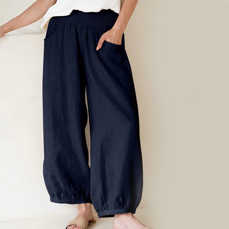 Pantalon sarouel uni pour femme avec poches Buddha Stones - Bleu acier - US12，UK/AU16，EU44 (2XL) - image 0