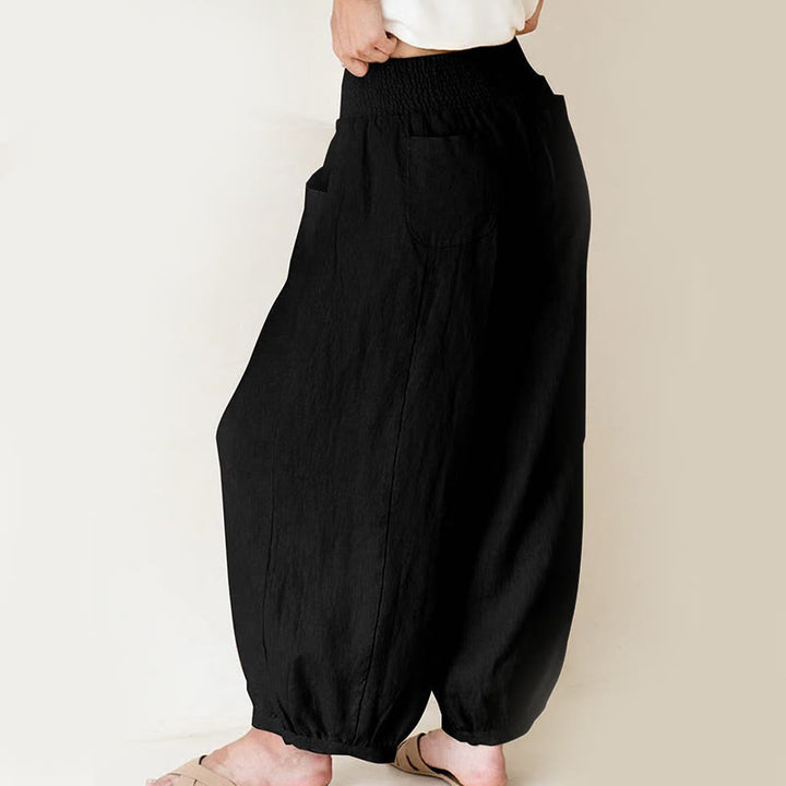 Pantalon harem femme en coton uni couleur Buddha Stones avec poches - image 4