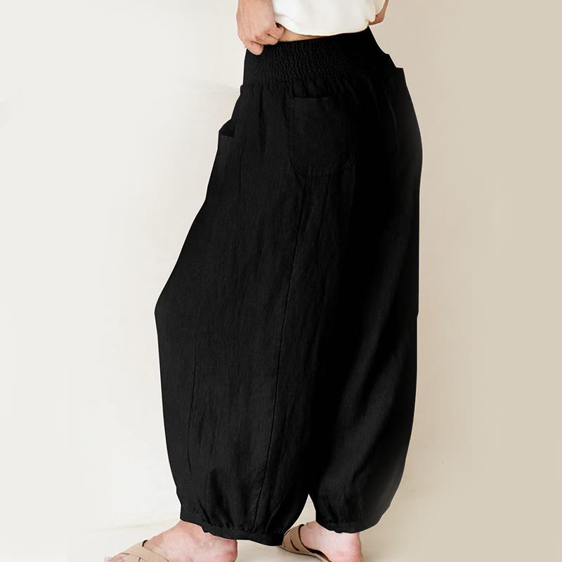 Pantalon harem femme en coton uni couleur Buddha Stones avec poches - image 4