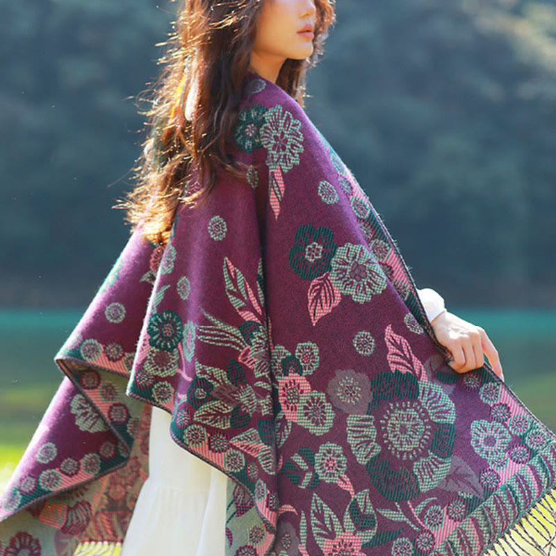 Écharpe thermique douce à pompons en jacquard motif cachemire Buddha Stones et plantes - image 30