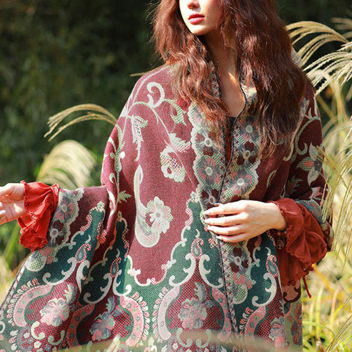 Écharpe thermique douce à pompons en jacquard motif cachemire Buddha Stones et plantes - image 5