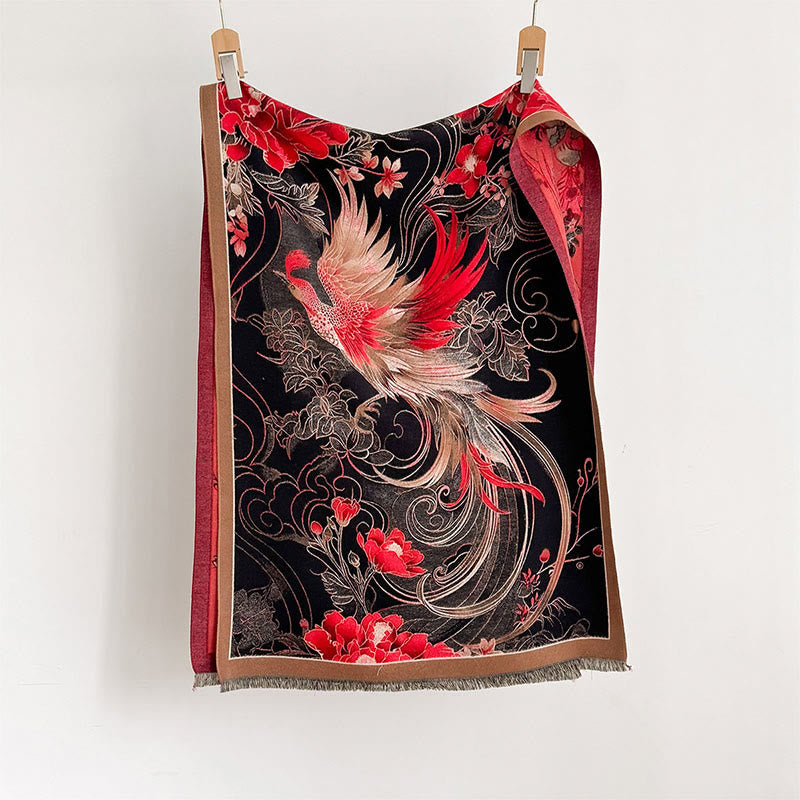 Écharpe douce à pompons avec motifs de fleurs de phénix et Buddha Stones pour l'hiver - image 1