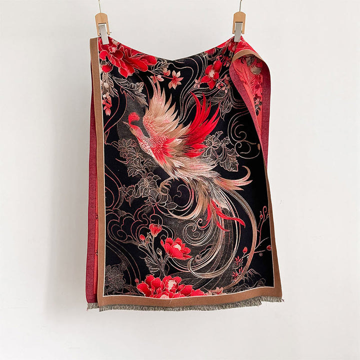 Écharpe douce à pompons avec motifs de fleurs de phénix et Buddha Stones pour l'hiver - image 1