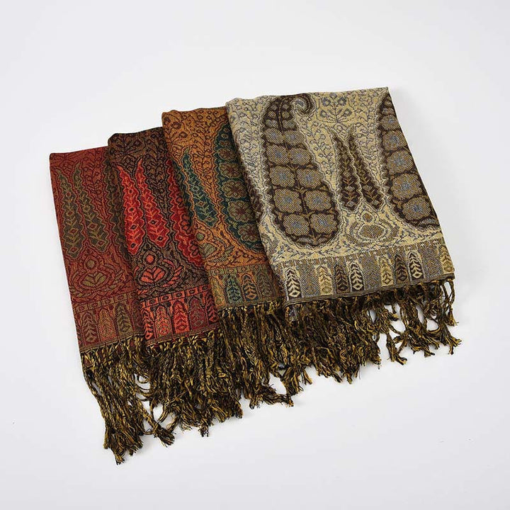 Écharpe Buddha Stones à pompons en jacquard et patchwork de couleurs contrastées - image 9