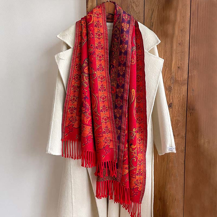 Écharpe châle douillette à pompons et motif floral cachemire thermique pour trajets d'hiver Buddha Stones - image 10