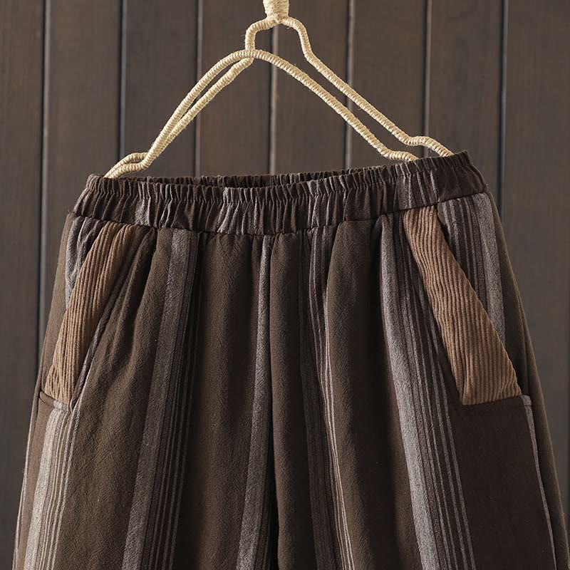 Pantalon sarouel rembourré en velours côtelé de coton à rayures thermiques Buddha Stones Commute pour femme avec poches - image 2