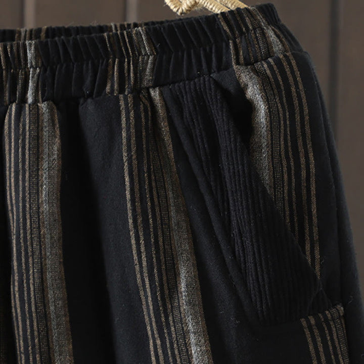 Pantalon sarouel rembourré en velours côtelé de coton à rayures thermiques Buddha Stones Commute pour femme avec poches - image 11