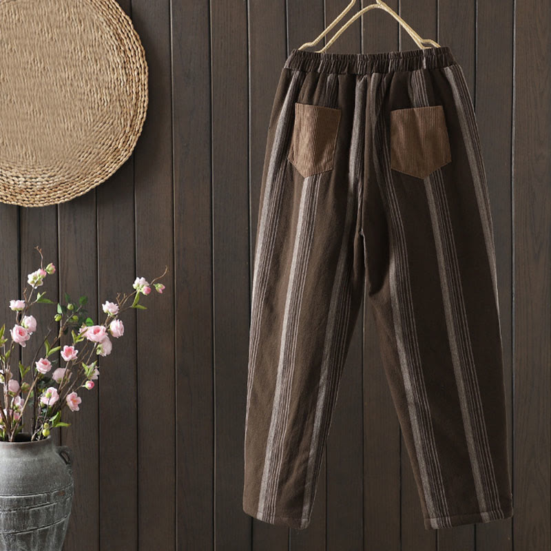 Pantalon sarouel rembourré en velours côtelé de coton à rayures thermiques Buddha Stones Commute pour femme avec poches - image 1