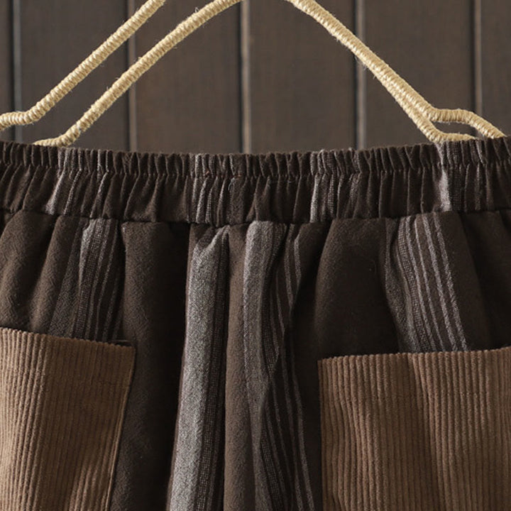 Pantalon sarouel rembourré en velours côtelé de coton à rayures thermiques Buddha Stones Commute pour femme avec poches - image 3