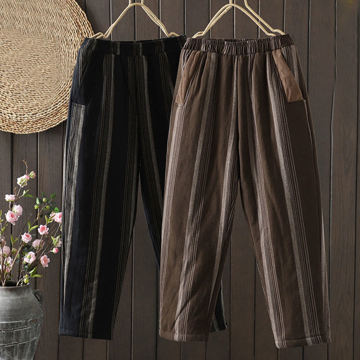 Pantalon sarouel rembourré en velours côtelé de coton à rayures thermiques Buddha Stones Commute pour femme avec poches - image 14