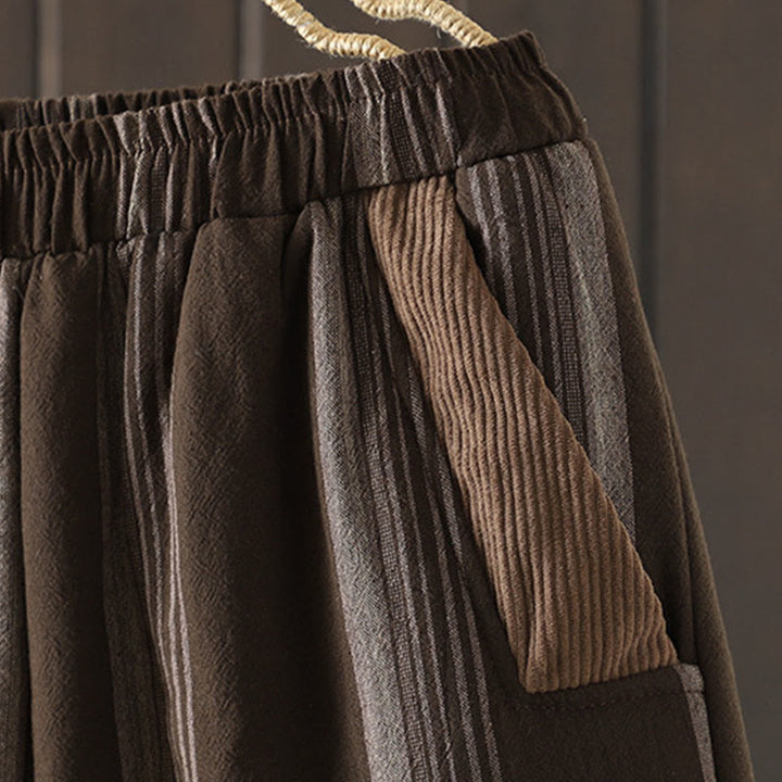 Pantalon sarouel rembourré en velours côtelé de coton à rayures thermiques Buddha Stones Commute pour femme avec poches - image 4