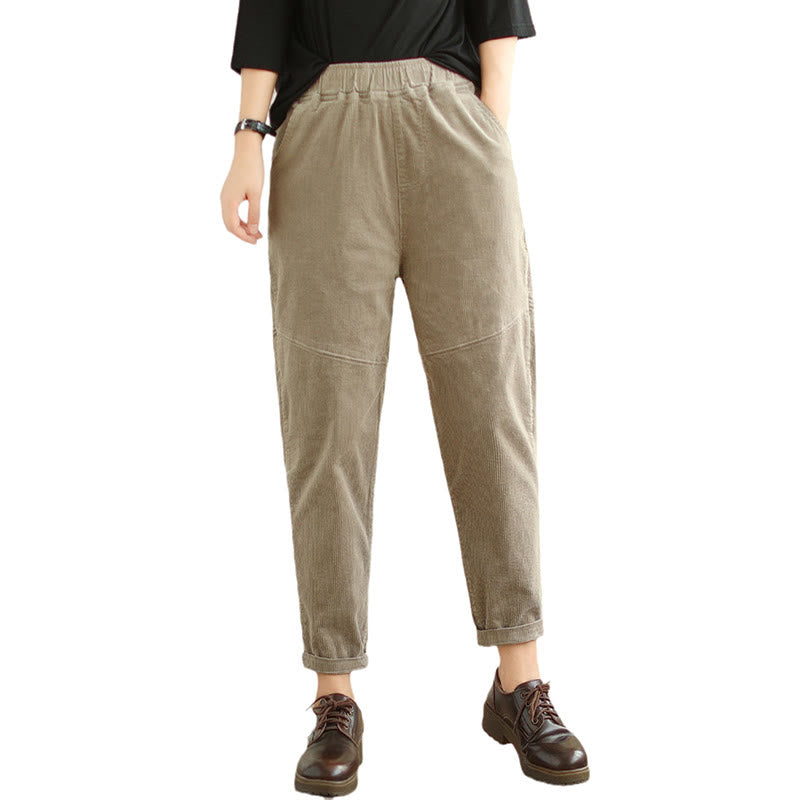Pantalon sarouel en velours côtelé de coton uni Buddha Stones pour femme, doublé polaire thermique avec poches - image 26