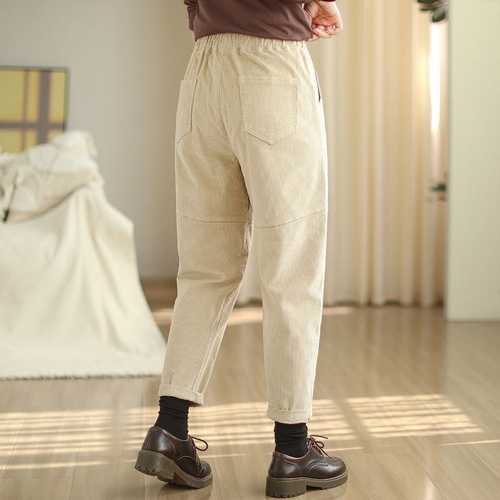 Pantalon sarouel en velours côtelé de coton uni Buddha Stones pour femme, doublé polaire thermique avec poches - image 2