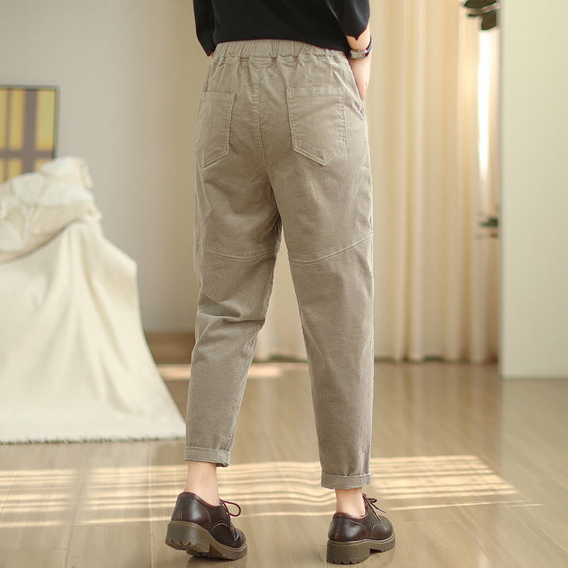 Pantalon sarouel en velours côtelé de coton uni Buddha Stones pour femme, doublé polaire thermique avec poches - image 20