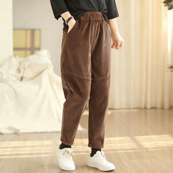 Pantalon sarouel en velours côtelé de coton uni Buddha Stones pour femme, doublé polaire thermique avec poches - image 11