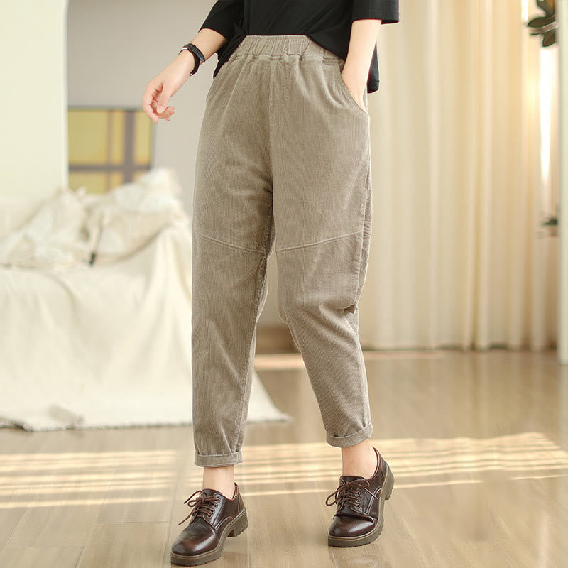 Pantalon sarouel en velours côtelé de coton uni Buddha Stones pour femme, doublé polaire thermique avec poches - Tanné - US12，UK/AU16，EU44 (3XL) - image 18