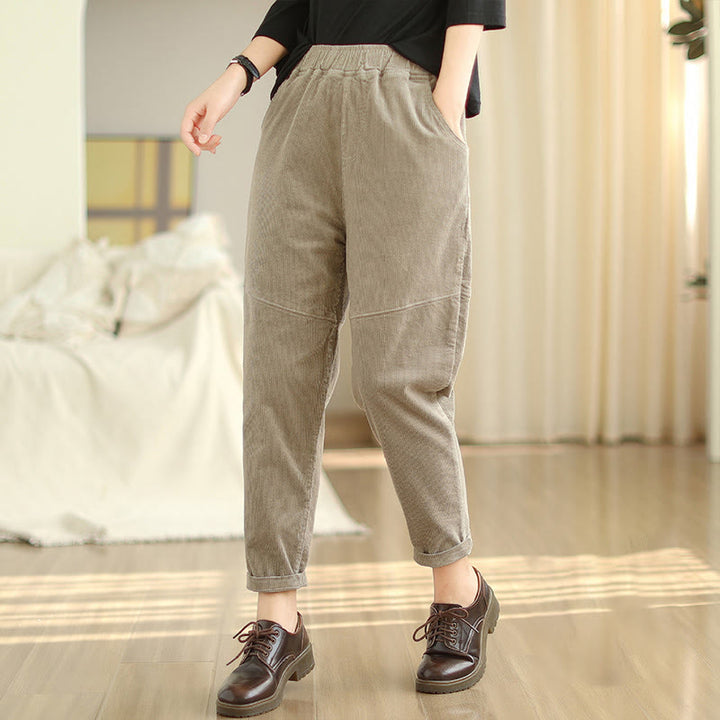 Pantalon sarouel en velours côtelé de coton uni Buddha Stones pour femme, doublé polaire thermique avec poches - Tanné - US12，UK/AU16，EU44 (3XL) - image 18