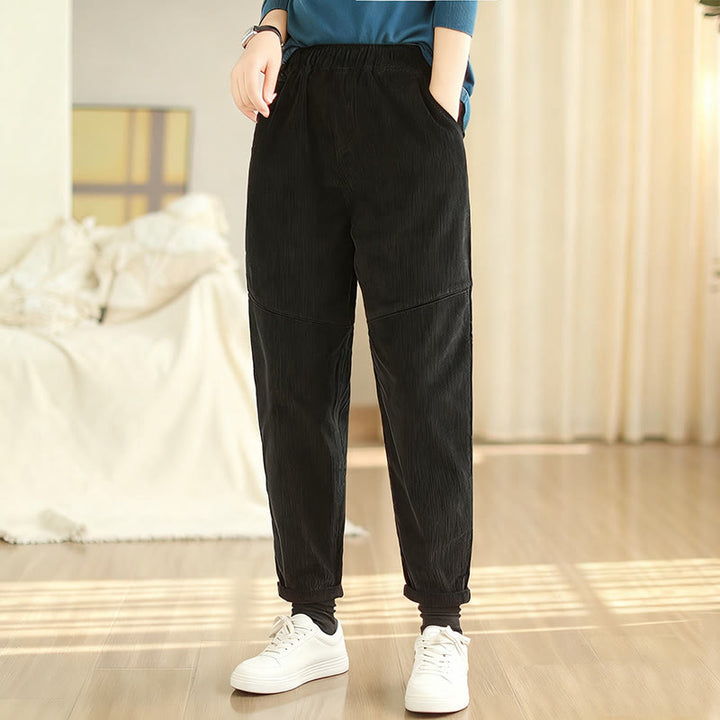Pantalon sarouel en velours côtelé de coton uni Buddha Stones pour femme, doublé polaire thermique avec poches - image 16