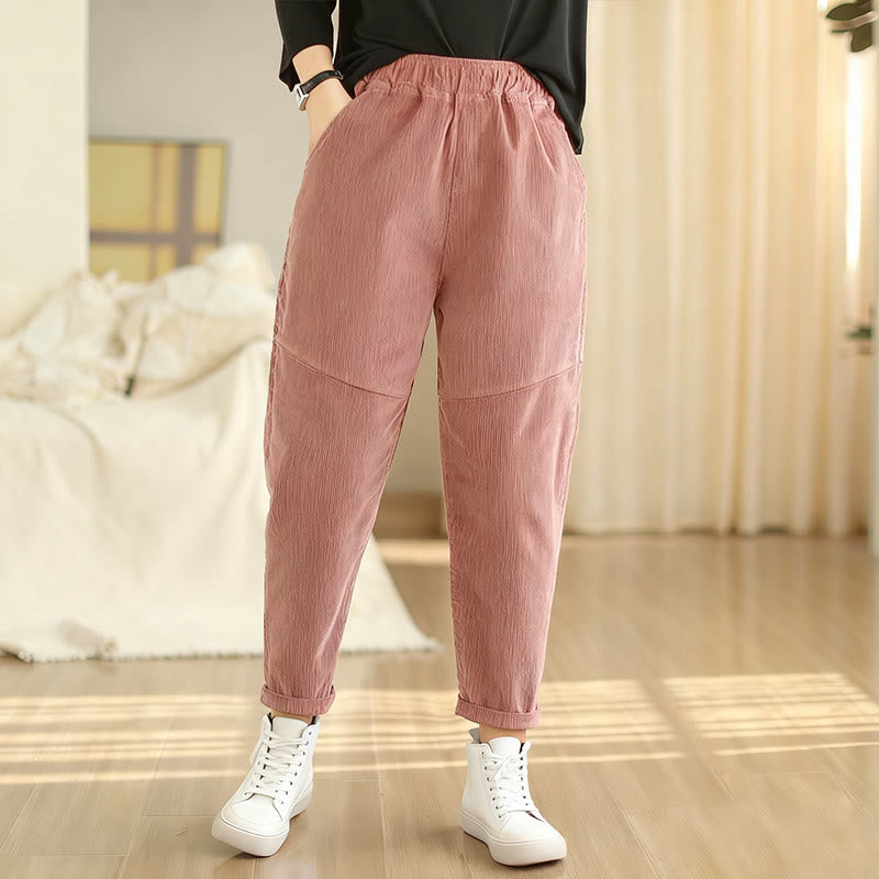 Pantalon sarouel en velours côtelé de coton uni Buddha Stones pour femme, doublé polaire thermique avec poches - image 6