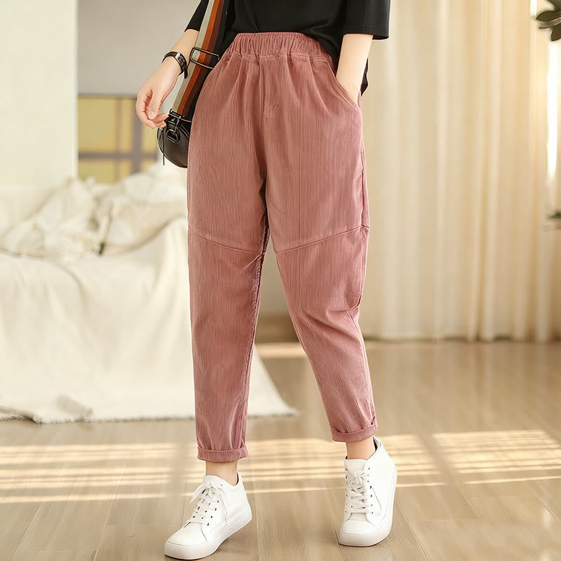 Pantalon sarouel en velours côtelé de coton uni Buddha Stones pour femme, doublé polaire thermique avec poches - image 8