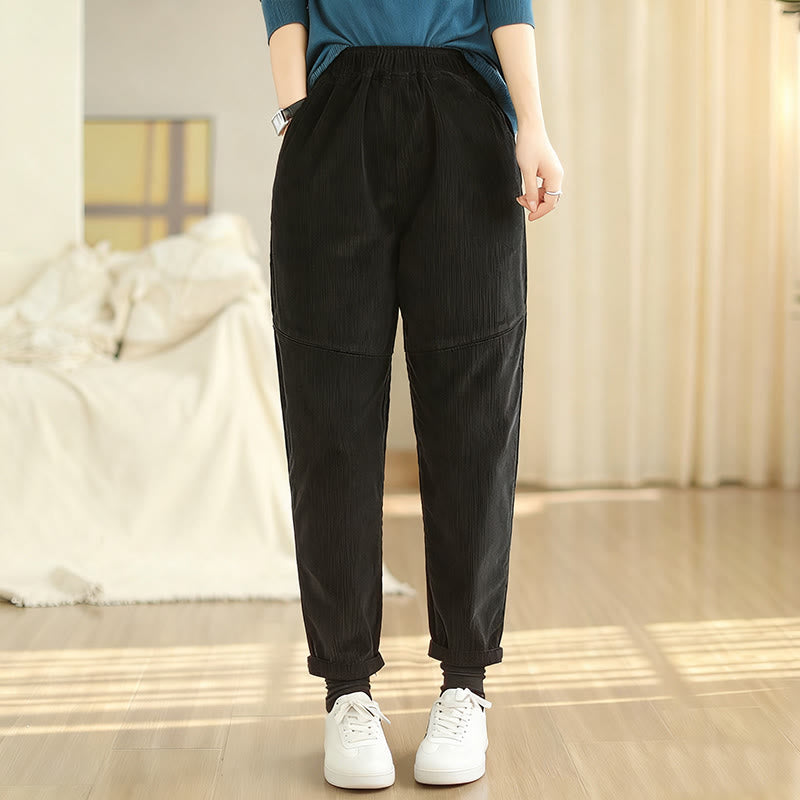 Pantalon sarouel en velours côtelé de coton uni Buddha Stones pour femme, doublé polaire thermique avec poches - image 15