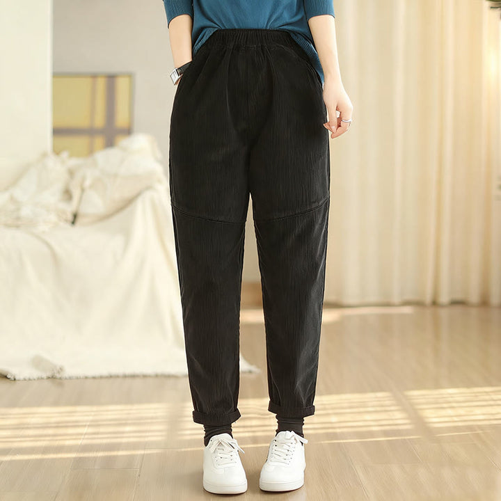 Pantalon sarouel en velours côtelé de coton uni Buddha Stones pour femme, doublé polaire thermique avec poches - image 15