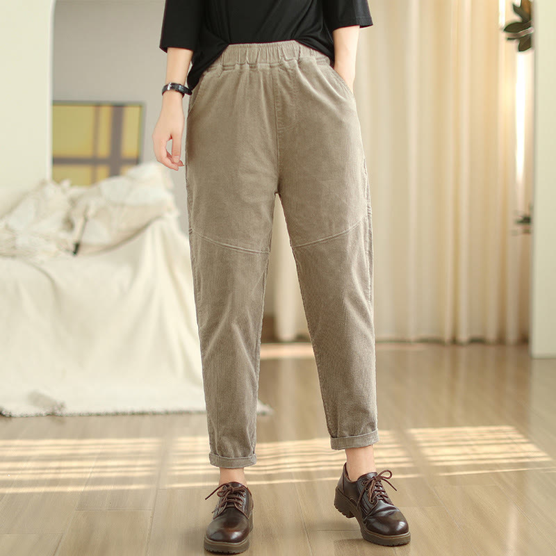 Pantalon sarouel en velours côtelé de coton uni Buddha Stones pour femme, doublé polaire thermique avec poches - image 22