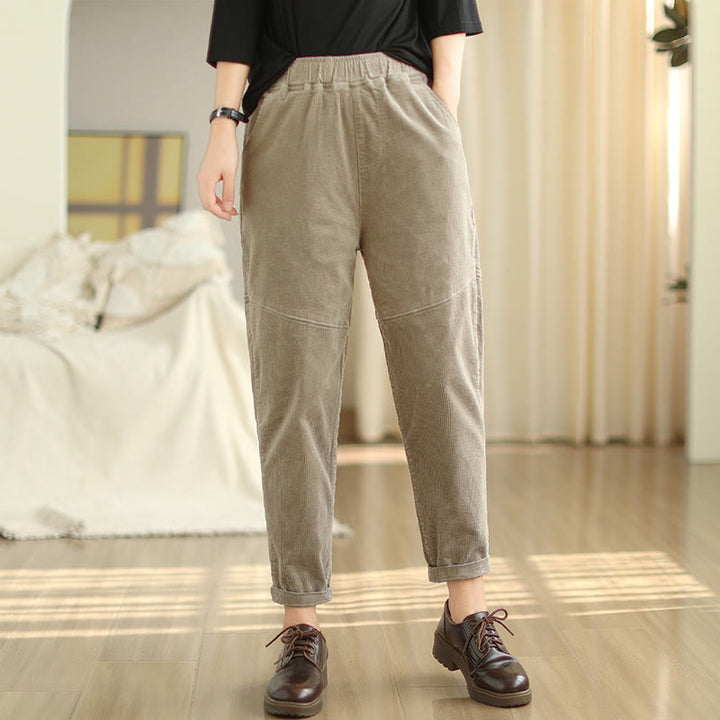 Pantalon sarouel en velours côtelé de coton uni Buddha Stones pour femme, doublé polaire thermique avec poches - image 22