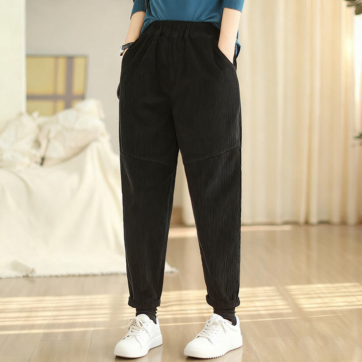 Pantalon sarouel en velours côtelé de coton uni Buddha Stones pour femme, doublé polaire thermique avec poches - image 14
