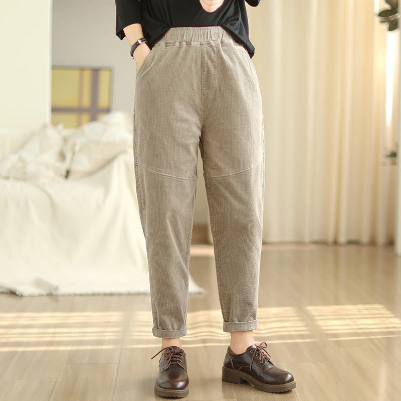 Pantalon sarouel en velours côtelé de coton uni Buddha Stones pour femme, doublé polaire thermique avec poches - image 19