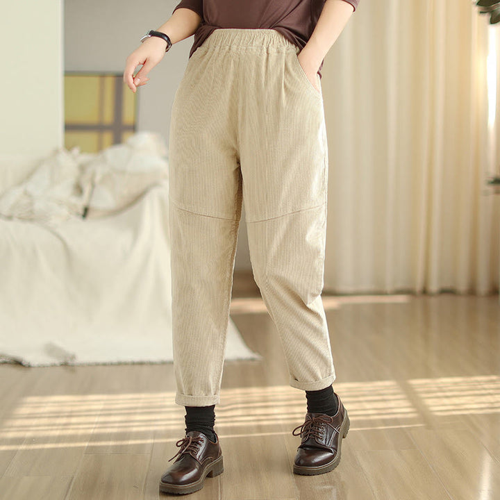 Pantalon sarouel en velours côtelé de coton uni Buddha Stones pour femme, doublé polaire thermique avec poches - image 3