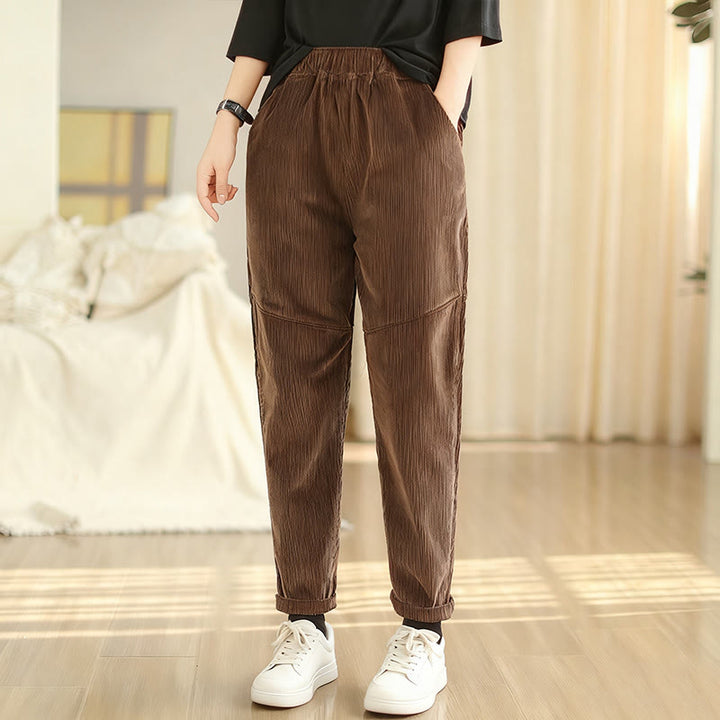 Pantalon sarouel en velours côtelé de coton uni Buddha Stones pour femme, doublé polaire thermique avec poches - image 10