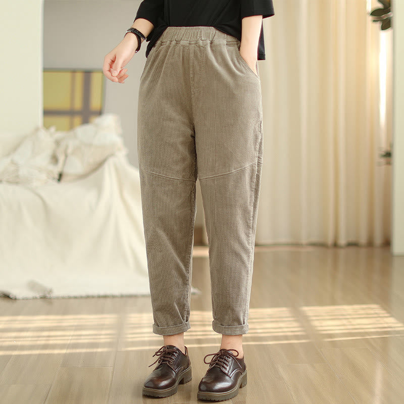 Pantalon sarouel en velours côtelé de coton uni Buddha Stones pour femme, doublé polaire thermique avec poches - image 21