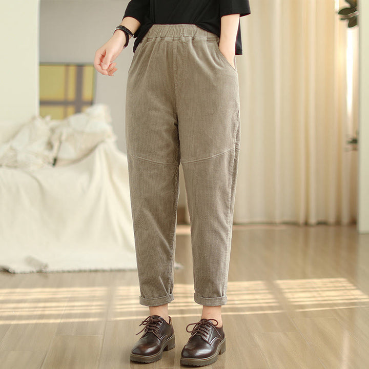 Pantalon sarouel en velours côtelé de coton uni Buddha Stones pour femme, doublé polaire thermique avec poches - image 21