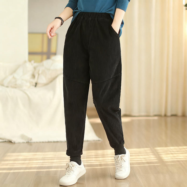 Pantalon sarouel en velours côtelé de coton uni Buddha Stones pour femme, doublé polaire thermique avec poches - image 17