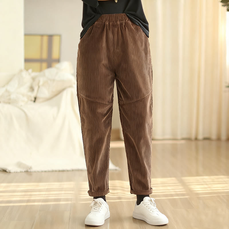 Pantalon sarouel en velours côtelé de coton uni Buddha Stones pour femme, doublé polaire thermique avec poches - image 12