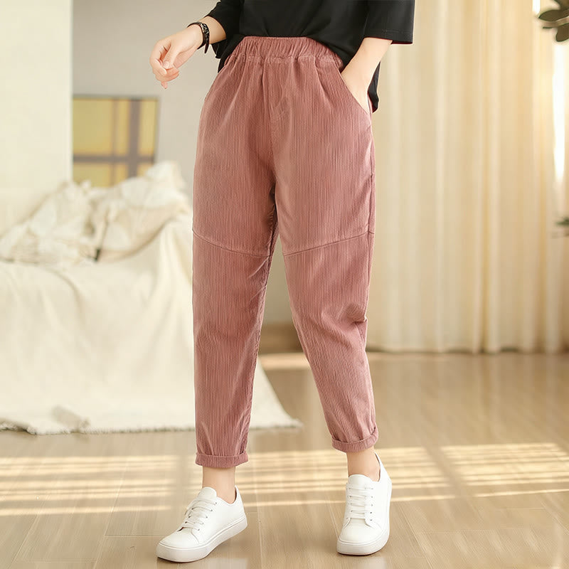 Pantalon sarouel en velours côtelé de coton uni Buddha Stones pour femme, doublé polaire thermique avec poches - image 5